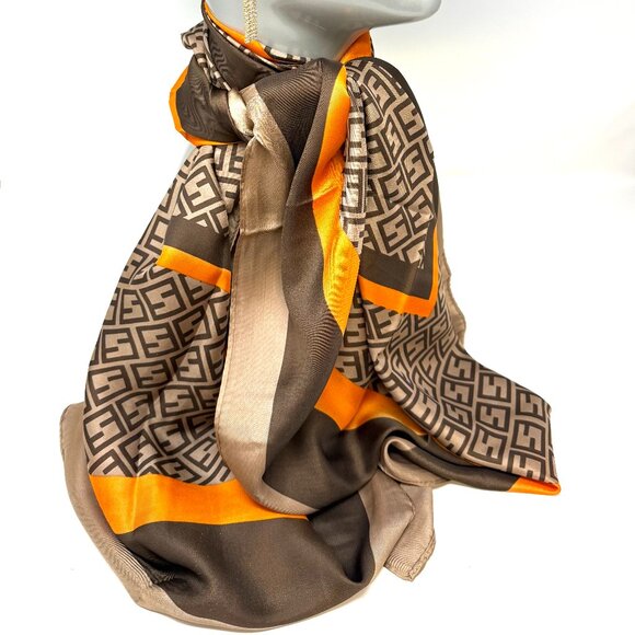 💖😍🎁The Feel Of Silk Mocha & Orange Statement Scarf - Picture 1 of 1